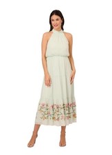 Adrianna Papell Women’s Floral Bead Chiffon Halter Maxi Dress Size 16 Mint Green