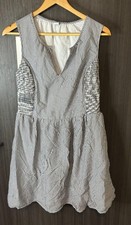 Old Navy Shift Dress Women's Large Blue Striped Smocked Split Neck Sleeveless