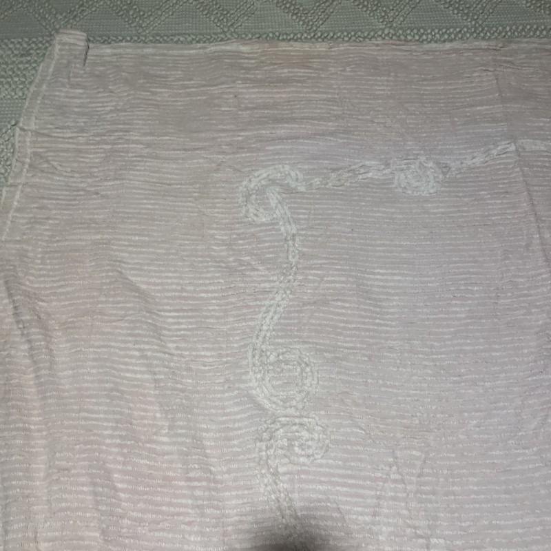  Vintage Pink and White Chenille Blanket Bedspread ~ 94 inches by 96 inches