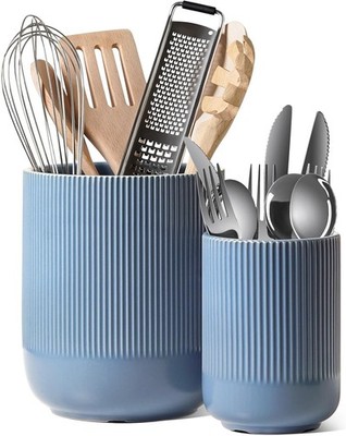 2 Pack Ceramic Utensil Holder, 7.3''+5.4'', Utensil Crocks for Kitchen Counter