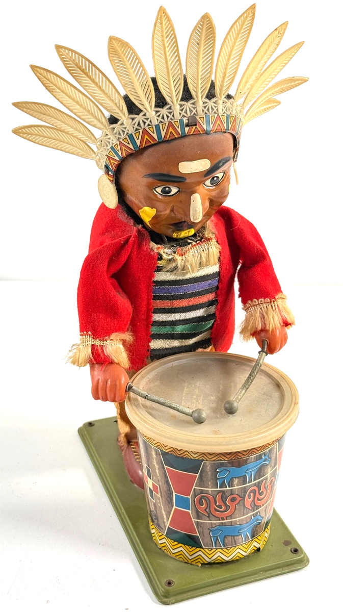 vtg 50s 60s ALPS Native American Indian JOe Drummer UNTESTED tin
