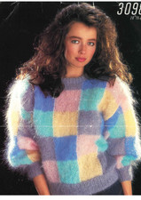 Hayfield Knitting Pattern Copy 3098 – 1980s Mohair Sweater – Pastel Colour Block