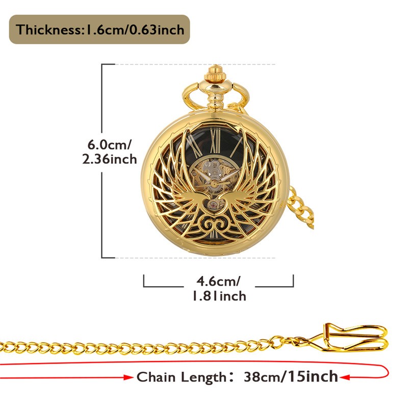 Mens Pocket Watch Mechanical Double Hunter Skeleton Short Chain Christmas Gifts