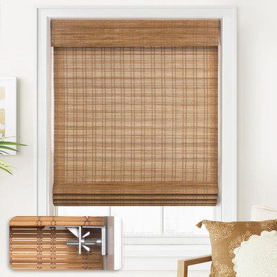 Lazblinds No Tools No Drill Cordless Bamboo Roman Shades Light Filtering Window