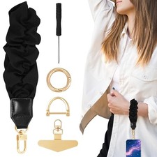 Stretchy Keychain Wristlet,Cute Scrunchie Key Chain, Phone Wrist Lanyard Black