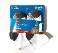 Hanes Premium Boys Size S Ankle Socks Wicking Cushion White Gray 8pk