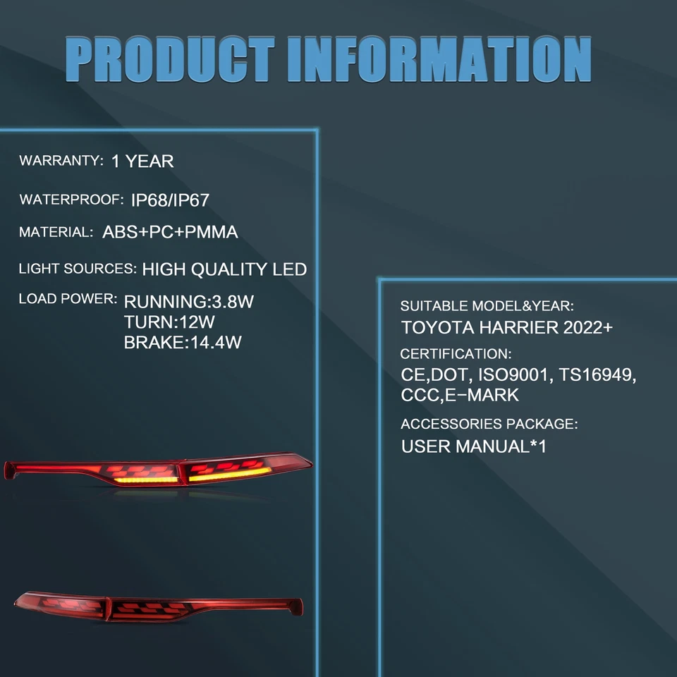 Luces traseras LED VLAND ROJAS luces traseras para Toyota Venza 2022-2024 animación dinámica Foto 4 de 4