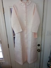 Vtg Barbizon Quilted Nylon Satin Button Front Long Robe-S-Pale Pink-NOS W/Tags