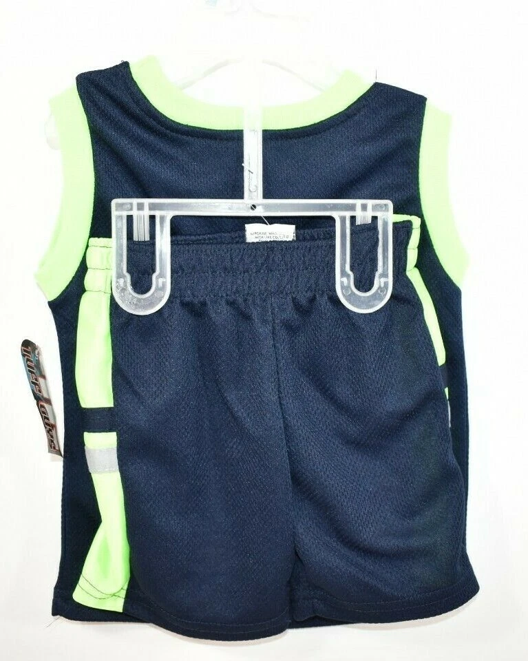 Conjunto de shorts infantis masculinos Tuff Guys azul marinho escuro com acabamento verde tamanho 18M novo com etiquetas - Imagem 2 de 4