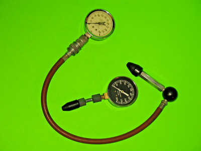 COMPRESSION TESTER GAUGE  - 2 PIECE LOT - SHAUER VINTAGE COMPLETE  - MADE IN USA
