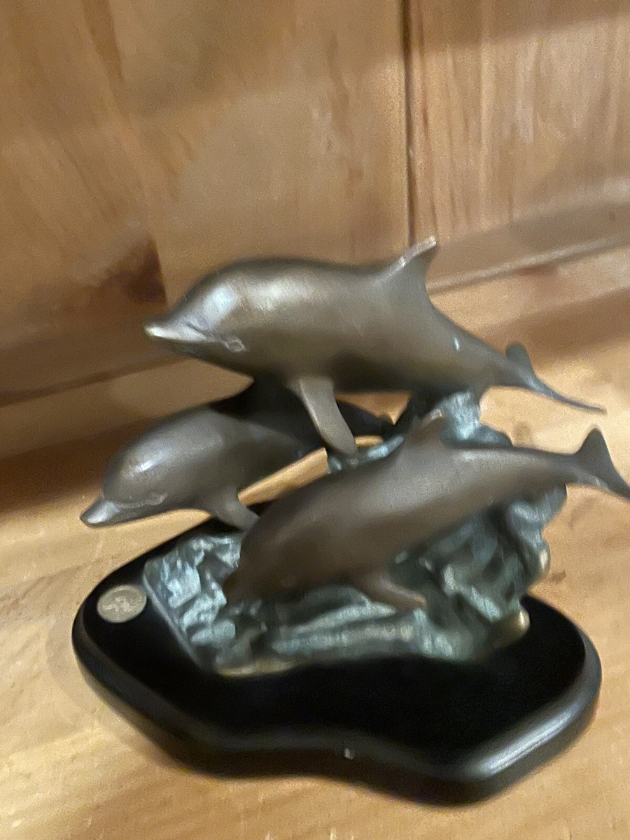 San Pacific International SPI 3 Dolphins Riding Ocean Waves Bronze