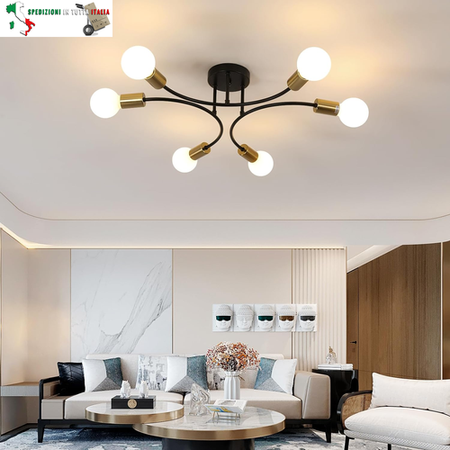 Plafoniera Industriale, Plafoniera Soffitto E27 Vintage, 6 Lampen Lampada da Sof - Foto 2 di 12