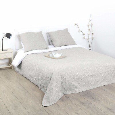 Set gesteppte Tagesdecke mit 2 Kissenbezügen Farbe Grau, Bettüberwürf 240x260cm