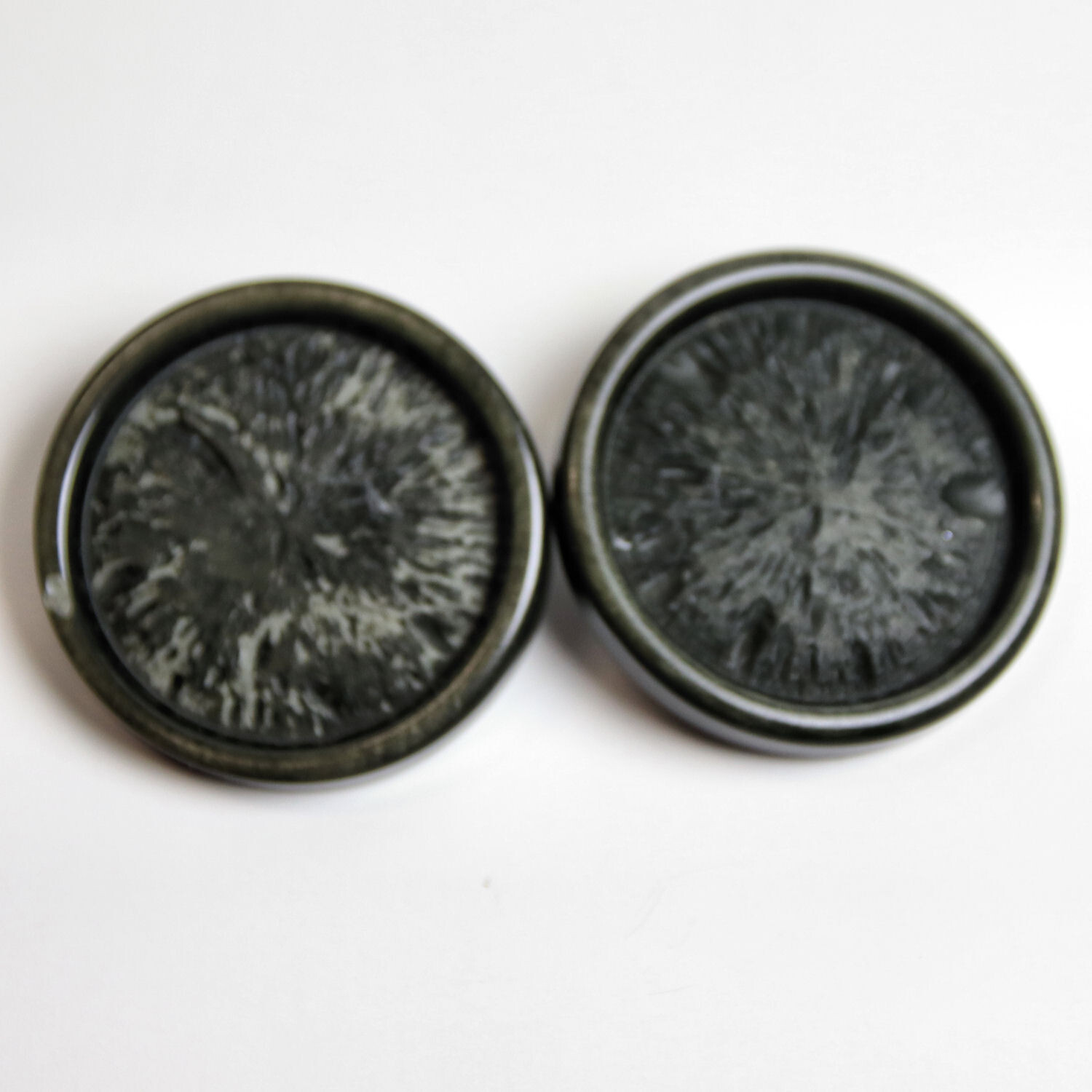 4 Vintage Buttons, 2 Textured, 1 Rhinestone, 1 Celluloid. Round Shank & Tunnel