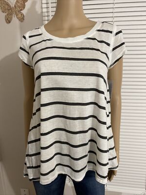 NEW JOLT PREPPY CHIC TopTunic Striped Button Back Detail Lace Mix Material Sz M 