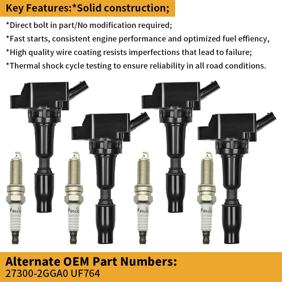 Paquete de 4 bobinas de encendido y bujías para Hyundai Sonata 2016 Kia Optima 2015-2017 EE. UU. Foto 2 de 4
