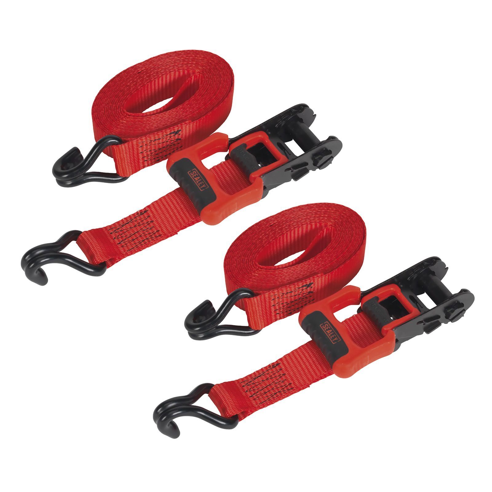 1x Sealey Ratchet 25mm x 4m Polyester Webbing With J Hooks 1200kg Load Test