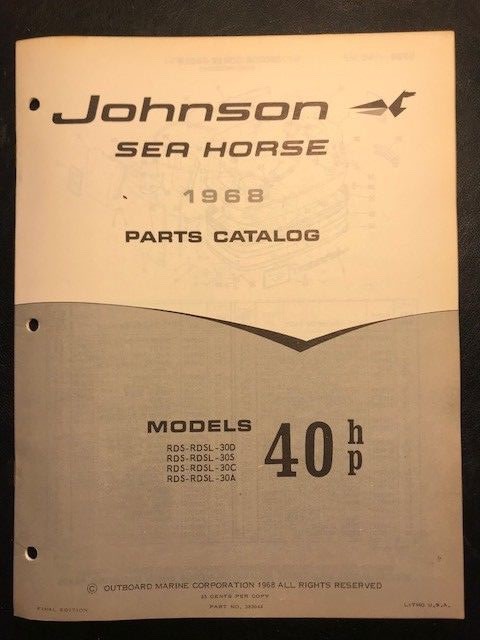 1968 JOHNSON SEA-HORSE OUTBOARD PARTS CATALOG, 40 HP RDS-RDSL-30D, 30S