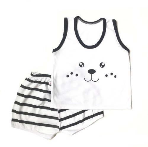 Unisex Baby Kleinkind Sommer Outfit Set 2-teilig ärmellos & kurz, weiß (9M-12M) - Bild 1 von 6