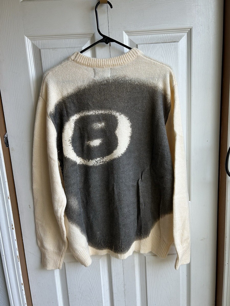 Mens Stussy Cream Ball Knit Sweater AOP Airbrush Pullover Size Large L