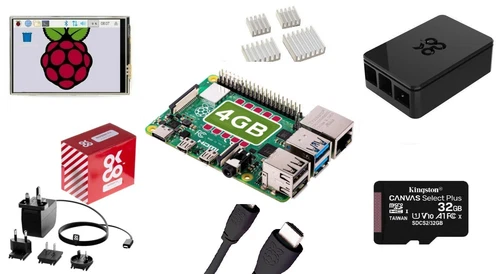 Bundle -  Raspberry Pi 4 4GB Ram + LCD + SD Card + Case + HDMI + AC adaptor