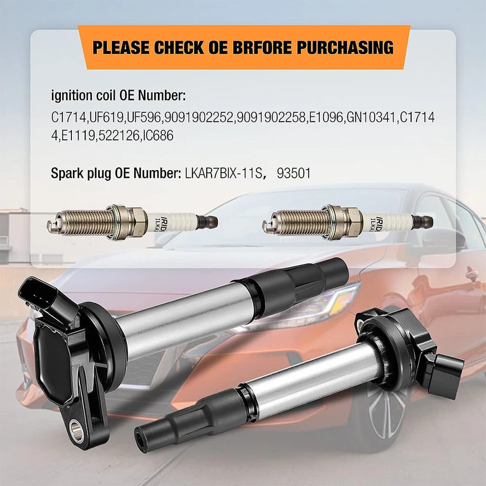 4X Ignition Bobinas+4X Spark Plugs Pack For 2009-2017 Toyota Corolla 1.8L UF596 - Изображение 3 из 4