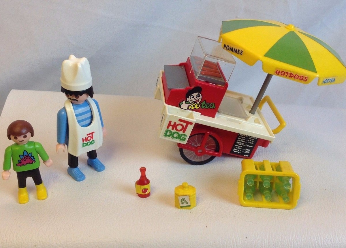 Vtg PLAYMOBIL Hot Dog Cart Stand Figures 3848 City Zoo Park