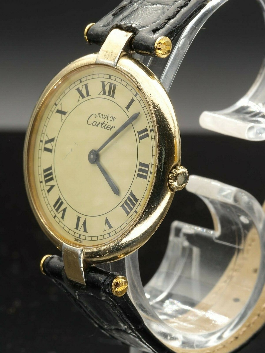CARTIER must de AGENT 925/- vergoldet Damen Uhr RETRO Quarz Swiss Made Top