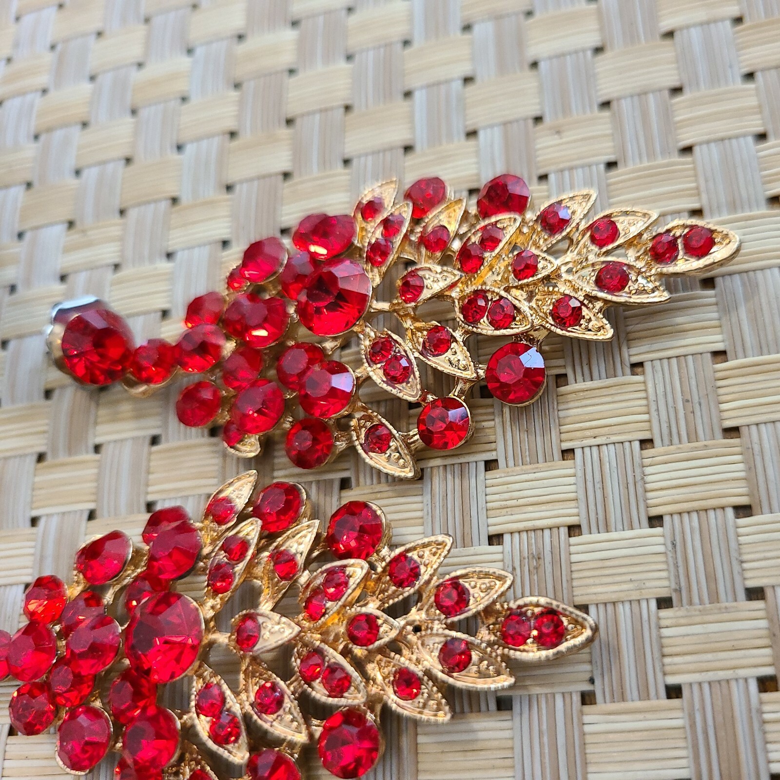 Huge DANGLE Earrings Red Rhinestone DANGLE Statem… - image 2