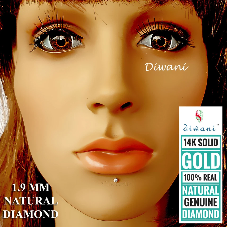 1.9mm Echt Si Diamant Hochzeit Nase Lippen Labret Monroe Schraube Piercing Stud - Bild 4 von 4