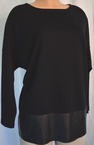 LAFAYETT 148 NEW YORK BLACK FAUX LEATHER DOLMAN TEE TUNIC TOP SIZE P/S - Picture 4 of 9
