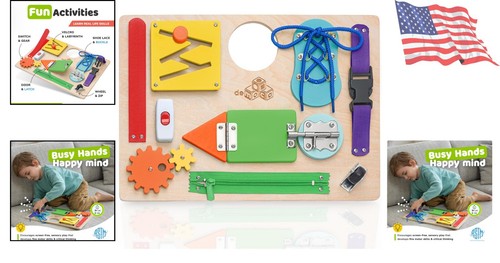 Toddler Wooden Montessori Activity Board 10 Skills for Travel and Learning - Picture 2 of 11