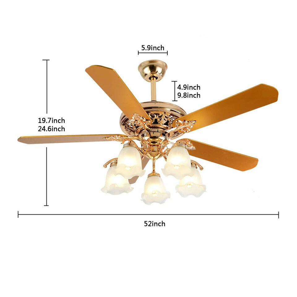 52" In Chandelier Ceiling Fan Light & Remote Control 5 Blades Fan Home LED Lamp - Image 2 of 4