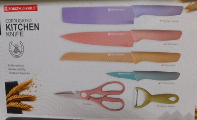Forging Family Corrugated Kitchen 6 Piece Knife Set-Multi-Color