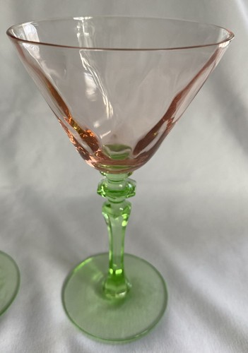 3 McDonald Glass Works Diamond Optic Watermelon Sherbet Wine Champagne Glasses - Picture 3 of 8