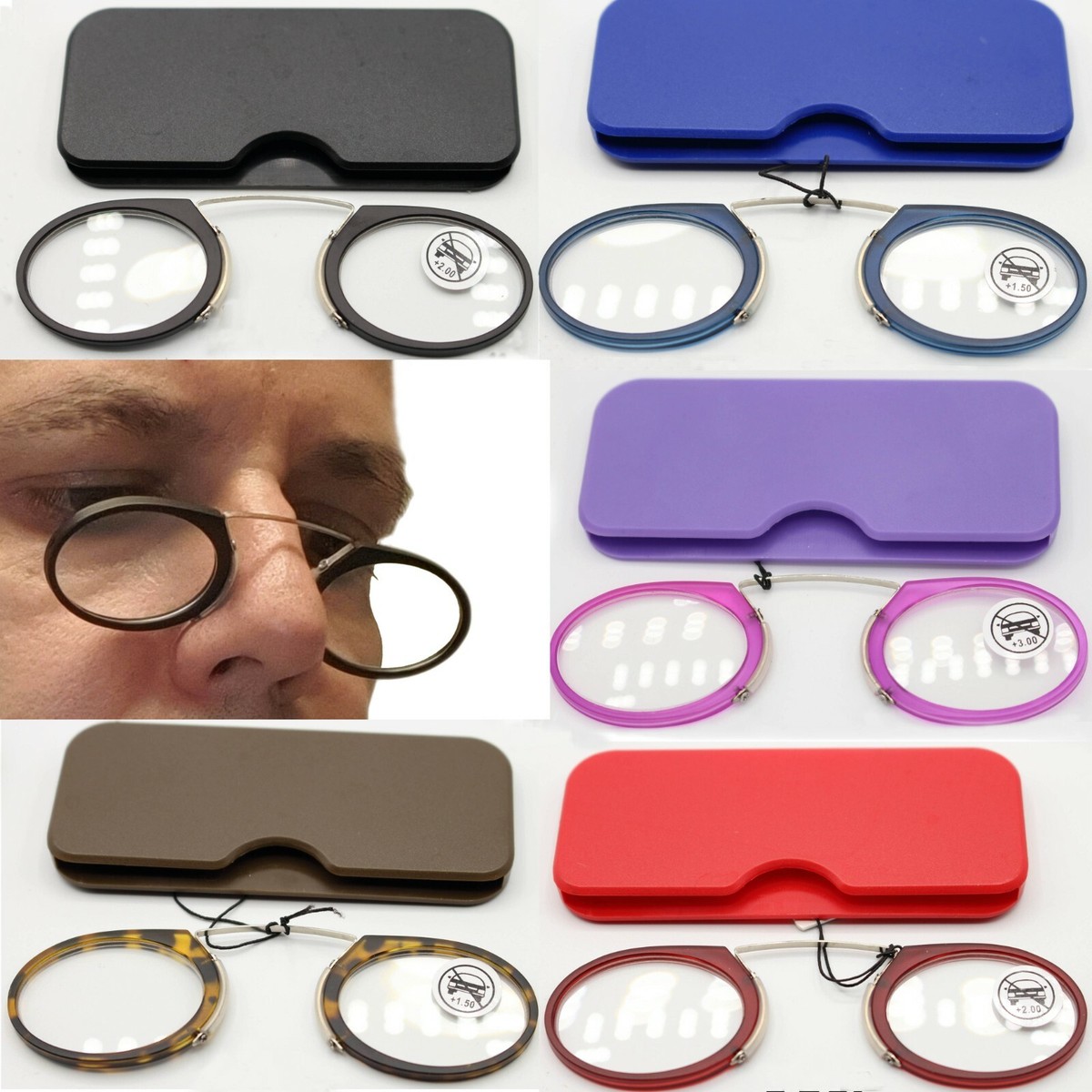 occhiali da lettura vista tondi senza stanghette montatura diottrie +1,5  2,5 3,5