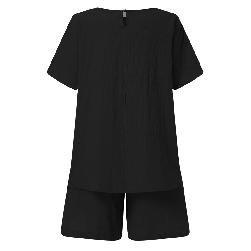 Womens Cotton Linen Casual Outfit Suit Tops T Shirt Shorts Summer