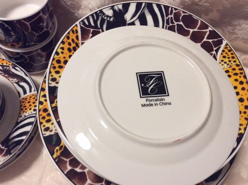 FC porcelain animal printdinner plates set 20 Pcs giraffe zebra leopard safari - Picture 5 of 10