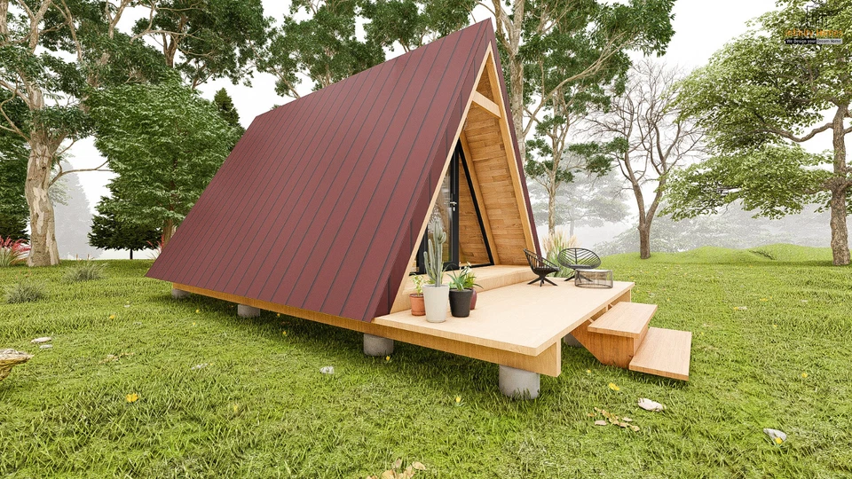 14'-0'' X 20'-0'' Modern A-Frame Cabin Plan - Image 2 of 4