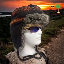 Warm Winter Knit Ear Flap Beanie Brown Trapper Hat Quilt Lined Faux Fur OSFM