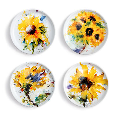 Watercolor Yellow Sunflowers inch Stoneware Appetizer Plates