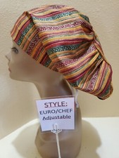 African Print Stripes Women's Euro/Chef Surgical Scrub Hat/Cap Handmade