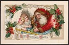 Winsch Back Christmas Santa Die-Cut, Emb., Booklet & Ribbon Color Postcard