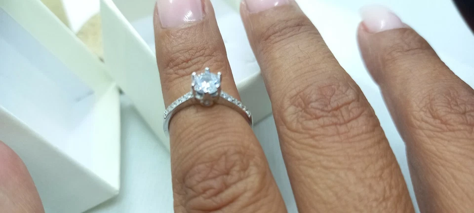 anello solitario argento 925 lucentezza oro bianco. anello misura 10 - Immagine 3 di 4