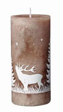 Foresta mit Hirsch durchgefärbte Stumpen Kerzen Weihnachtskerzen 12x5,5 cm Taupe