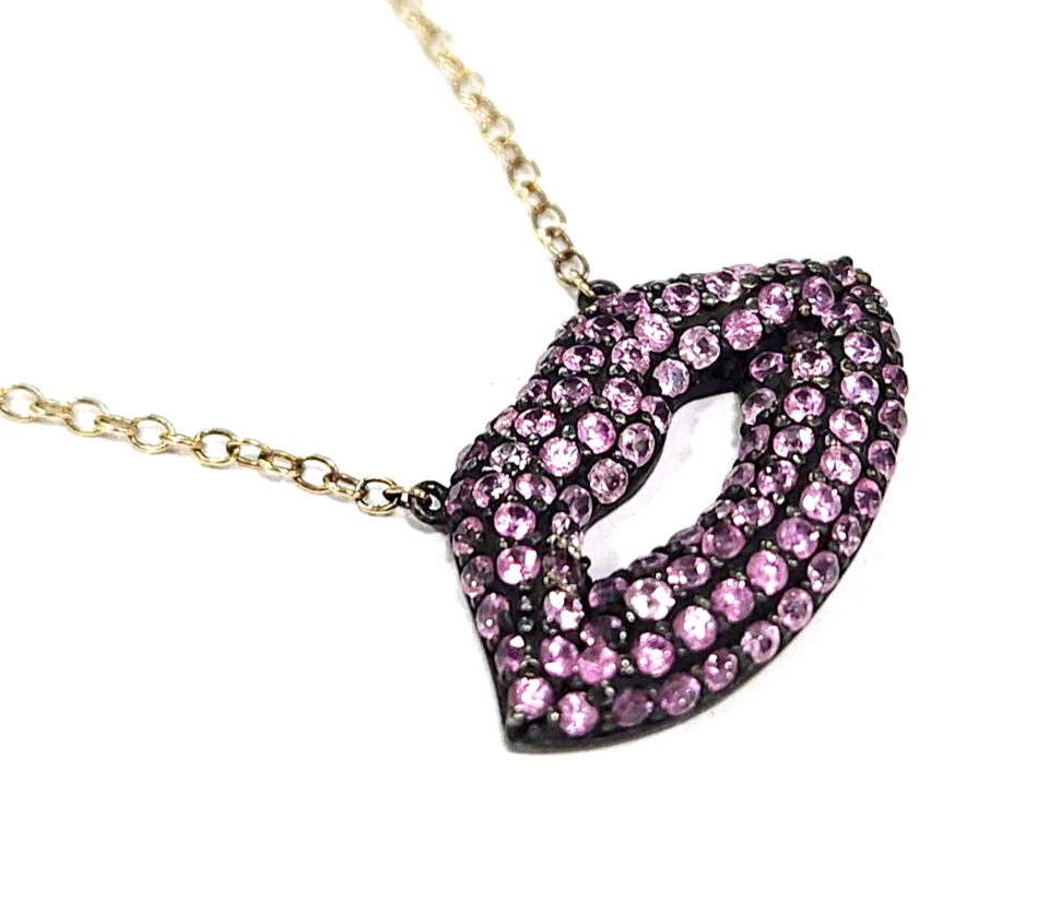 Rarezas Oro Sólido 14K Brodie Labios Zafiro Rosa 1.63ct Con Collar de Cadena 18" Foto 3 de 4