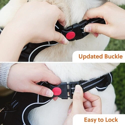 DOG HARNESS REFLECTIVE ADJUSTABLE DOG VEST with HANDLE Black Large 44-79 Pounds