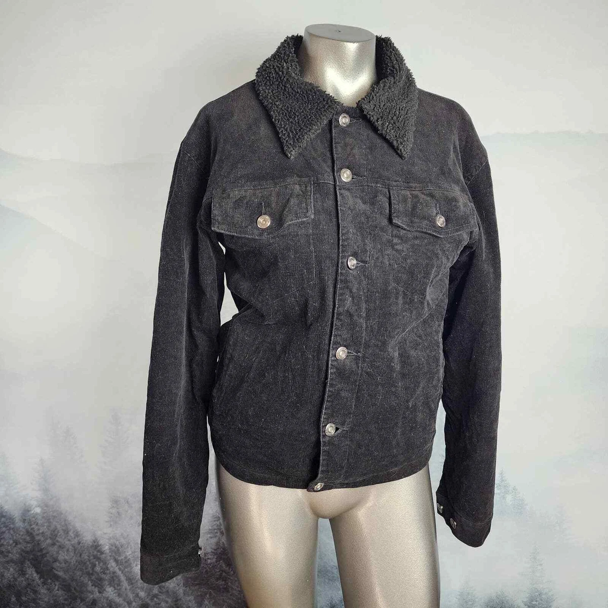 Beautiful Giant Corduroy Sherpa Black Trucker Jacket Men s Small