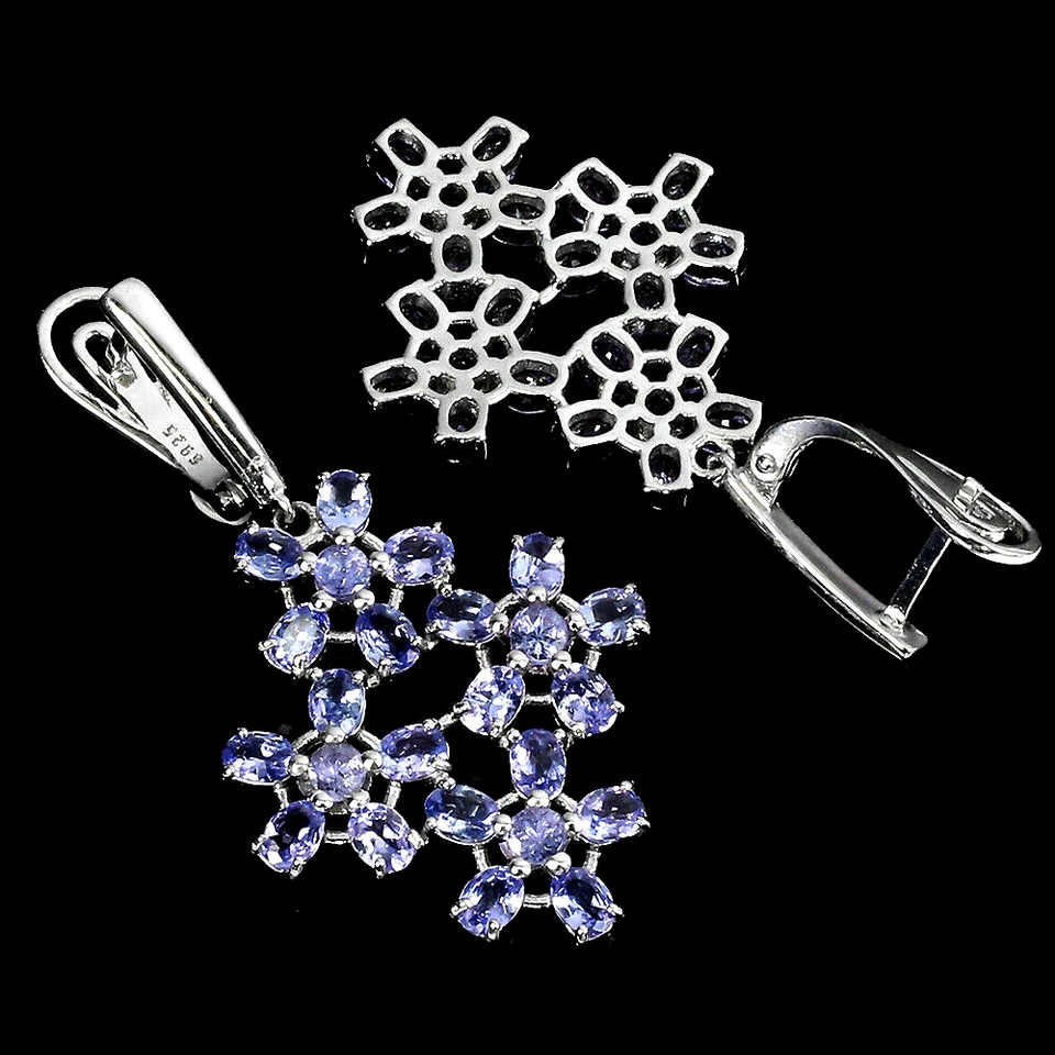PENDIENTES DE TANZANITA VIOLETA AZUL NATURAL BASTANTE NATURAL PLATA DE LEY .925 14K WGP Foto 3 de 3
