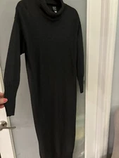 VINTAGE Helen Hsu Black Handloomed RIB Knit Dress Wool Blend size M/L